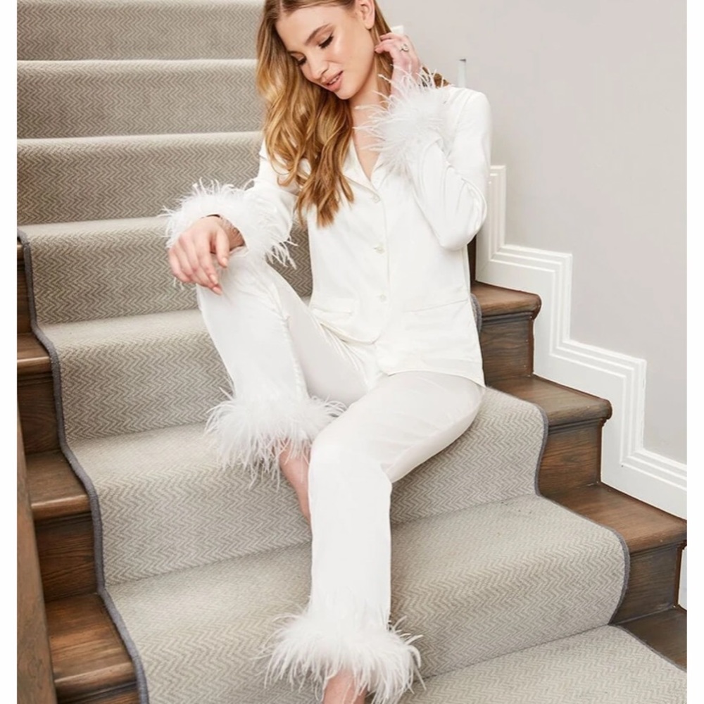 BRAND NEW NEVER WORN Nadine Merabi white satin PJs